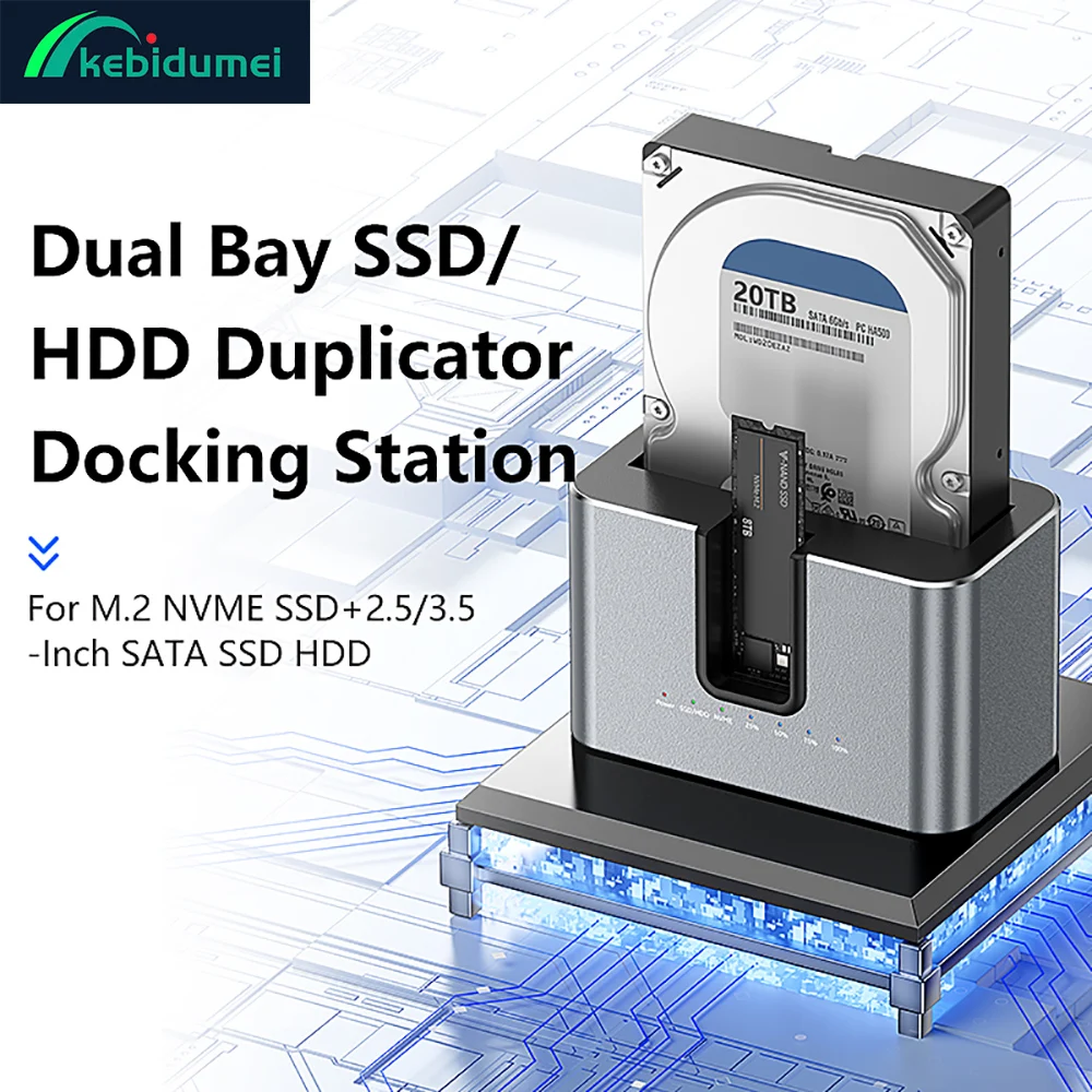

Dual Bay HDD Enclosure Docking Station Offline Clone SATA to USB 3.0 Hard Disk External Case for 2.5/3.5'' HDD M.2 NVME SSD Case