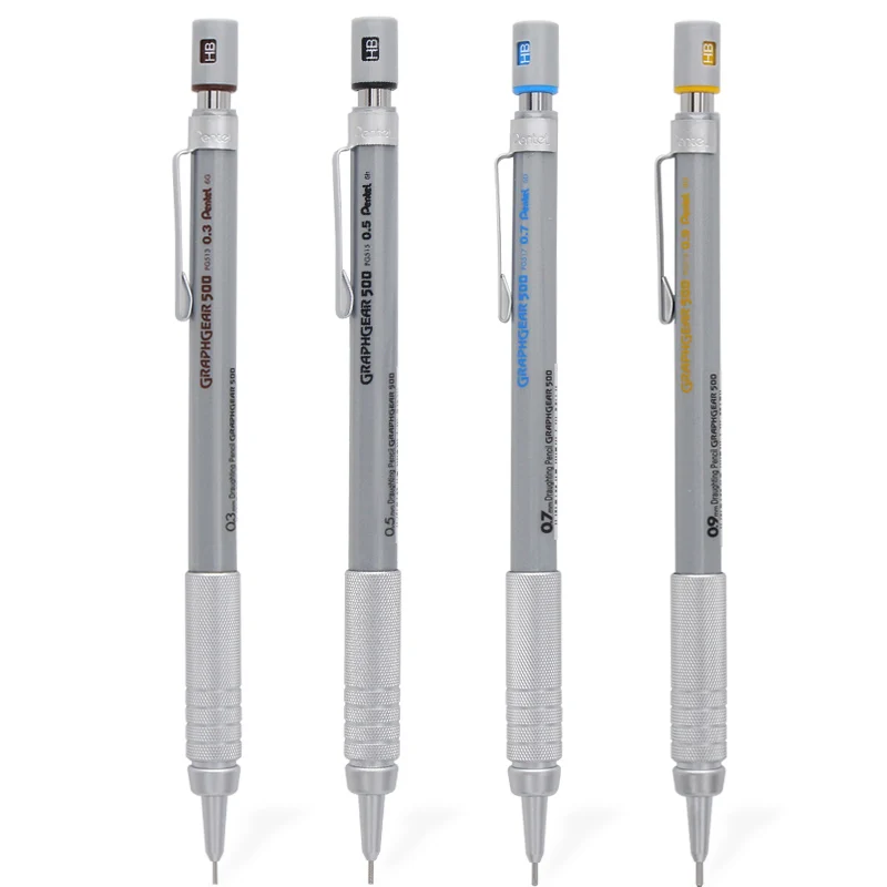 Pentel Graphgear 500 صياغة قلم رصاص ميكانيكي هندسي قلم رصاص ميكانيكي مع ممحاة للأقلام الاحترافية 0.3 0.5 0.7 0.9 مم