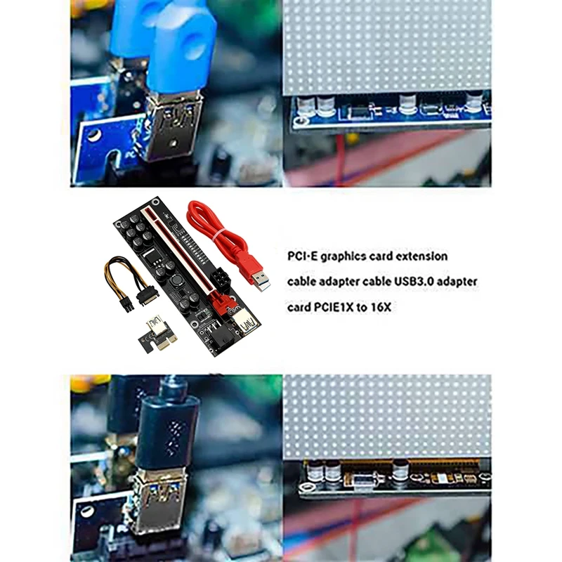 ビットコインマイニング用グラフィックライザーカード,ver011s,pci-e,1x〜16x,USB 3.0, 60cm, 10個のソリッドコンデンサ,LEDライト