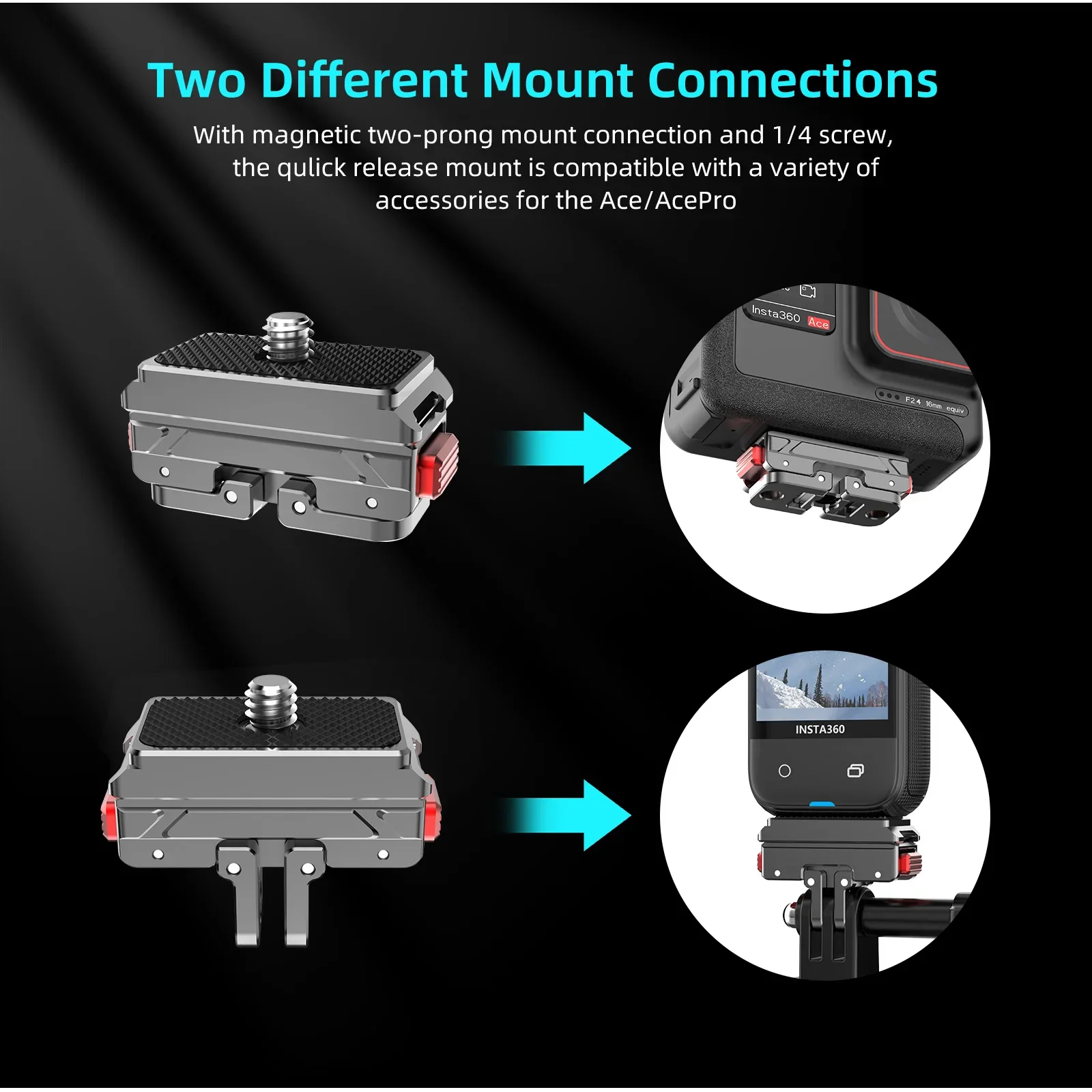Magnetic Quick Release Adapter for Gopro 12 11 10 Insta360 Ace/Ace Pro ONE X2 Action Camera QR Tripod Adapter Mount Plate