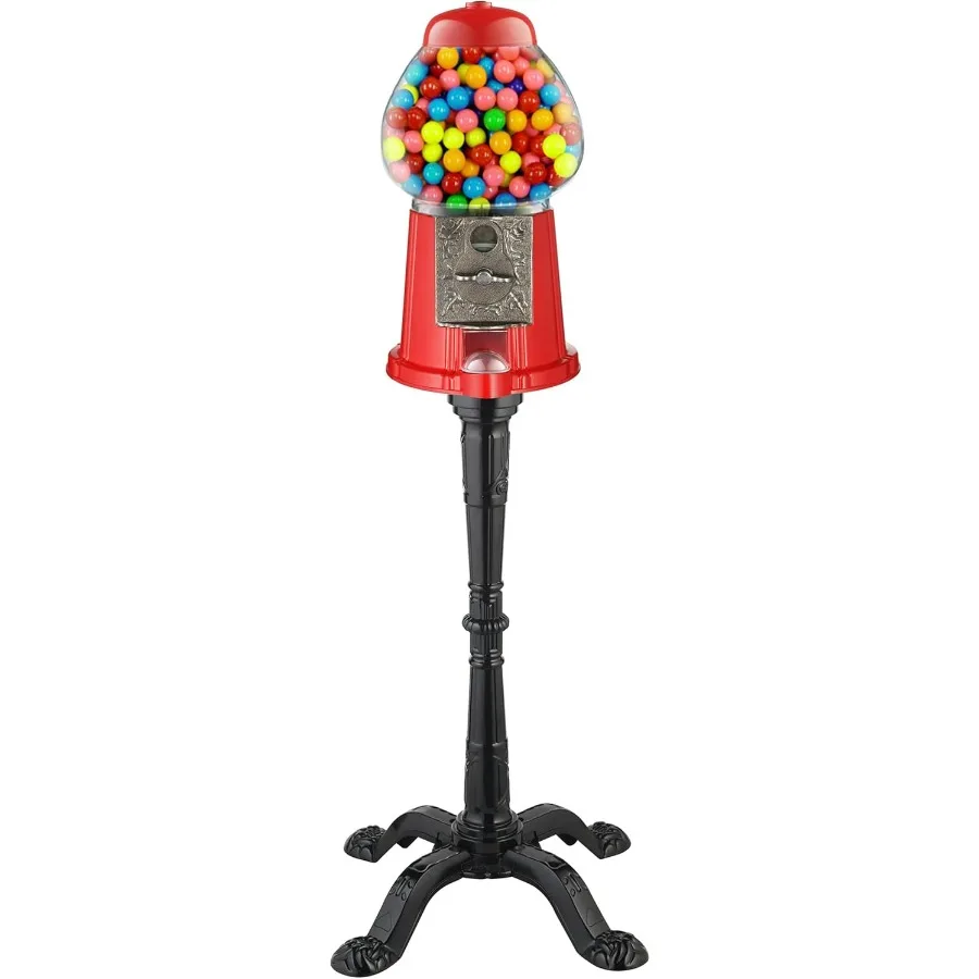 

15" Gumball Machine with Stand and Coin Bank - Bubble Gum Machine Candy Dispenser Vending Machine with Glass Globe and Metal Ba