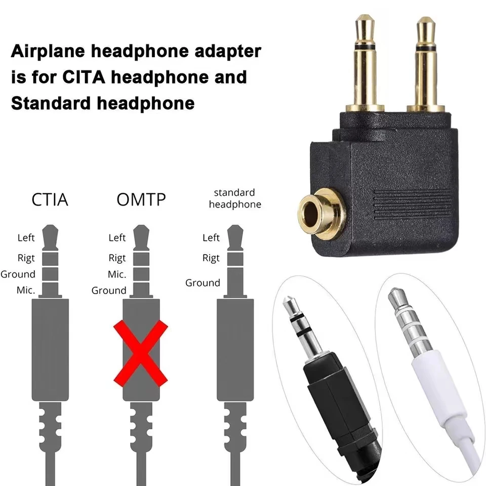 1-5pcs/Lot Dual 3.5mm Plug Adaptor Jack Audio Headphone Converter Adapter for Airline Airplane Travel Earphone Connector