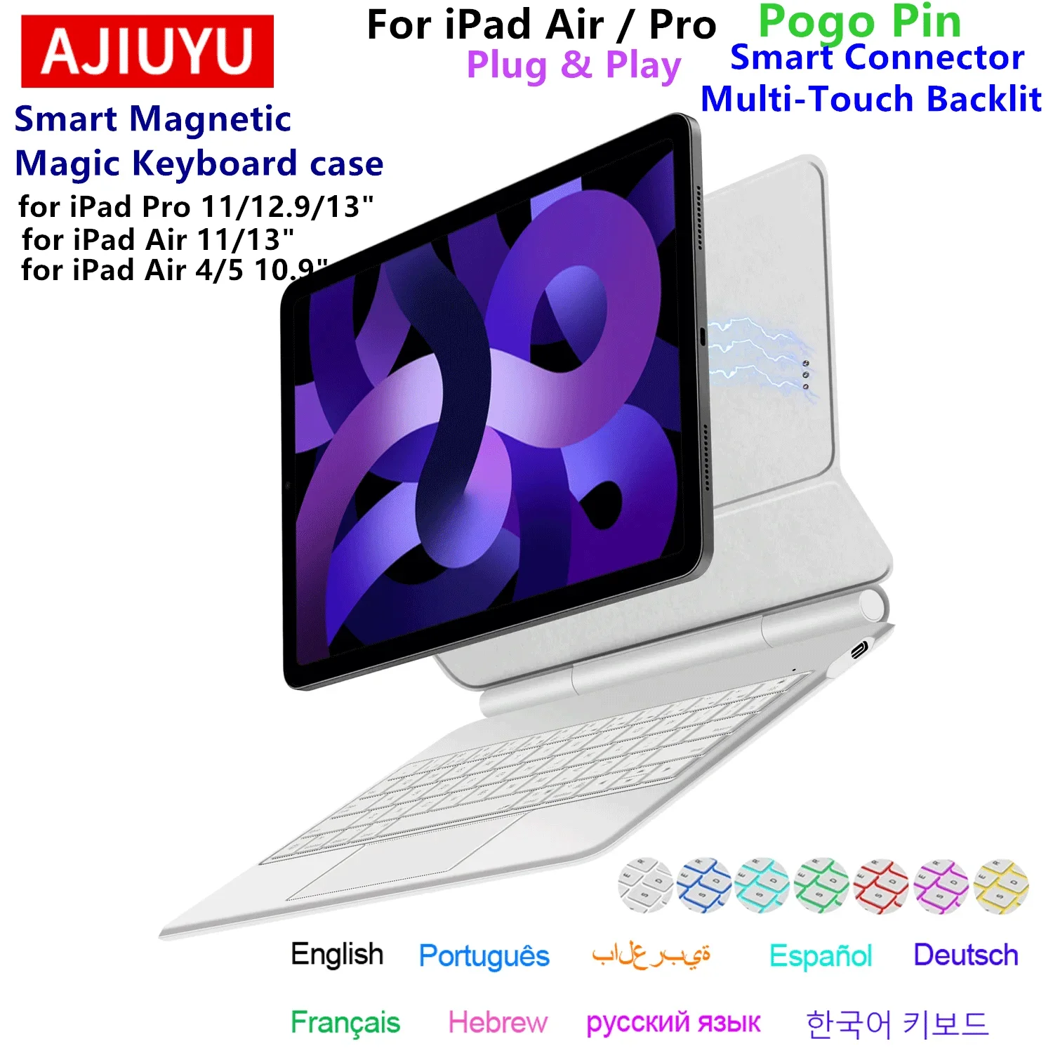 Smart Pogo Pin Keyboard Case for iPad Pro 11/12.9/13 & Air 11/13/Air 4 5/Pro M4 M5 Cover Korean Portuguese Spanish 키보드 Teclado