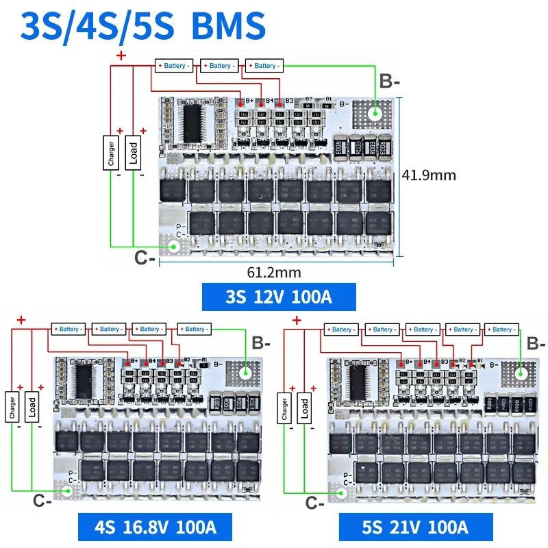 5S 4S 3S BMS 100A 21V 18V 16.8V 18650 Li-ion LMO Ternary Lithium Battery Protection Circuit Board Li-Polymer Balance Charging