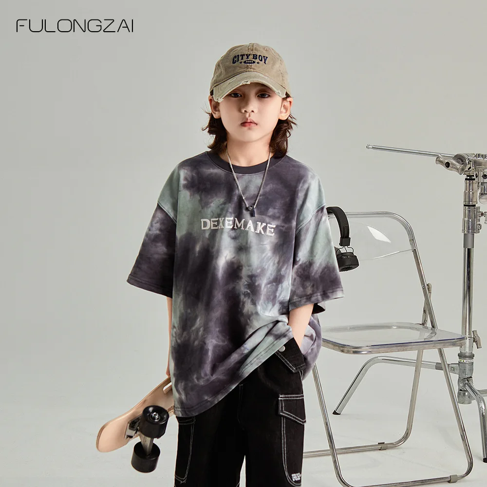 2024 The Boys Clothes Kids T Shirts Clothing Children Parent-child Outfit Korean Style Summer Top Breathable Cotton Tie-dye