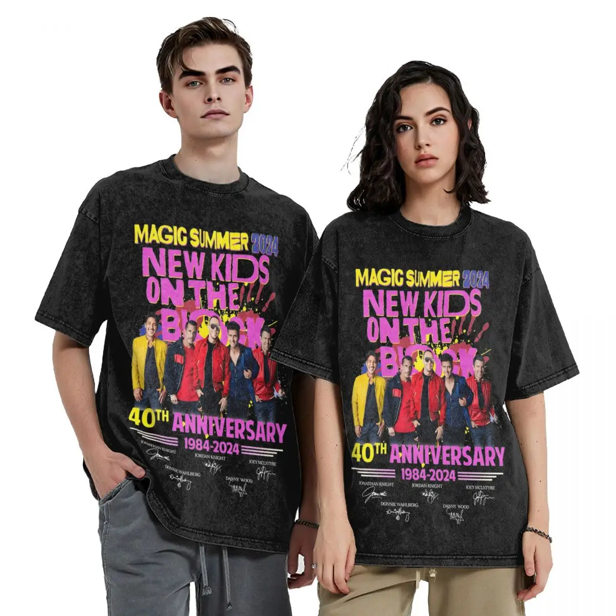 Printed New Kids On The Block Tour 2024 T Shirt Outfit Men Women NKOTB Rock Band Washed Tee Shirt Harajuku T-shirts