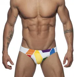 Swimwear Men Sexy Rainbow Letter Printed Low Waist Swim Briefs Swimsuit Gay Beach Trunks Shorts Male With Removable Pack-Up Pad