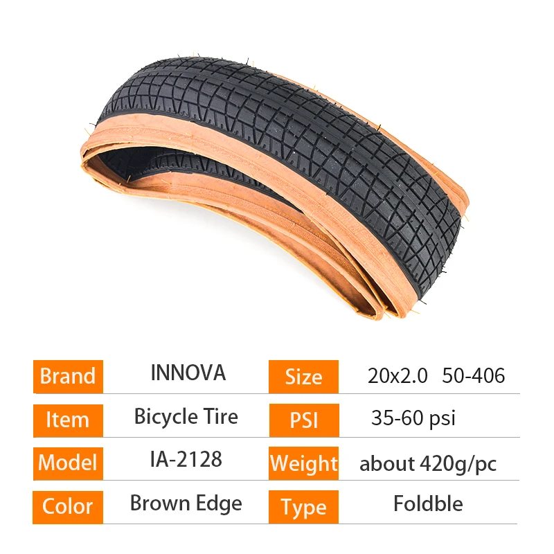 INNOVA 20 inch Bicycle Tire 20x2.0 20x1.75 50-406 Retro Brown Edge Folding Bike Tire Big Apple for P8 Bicycle Part IA-2128