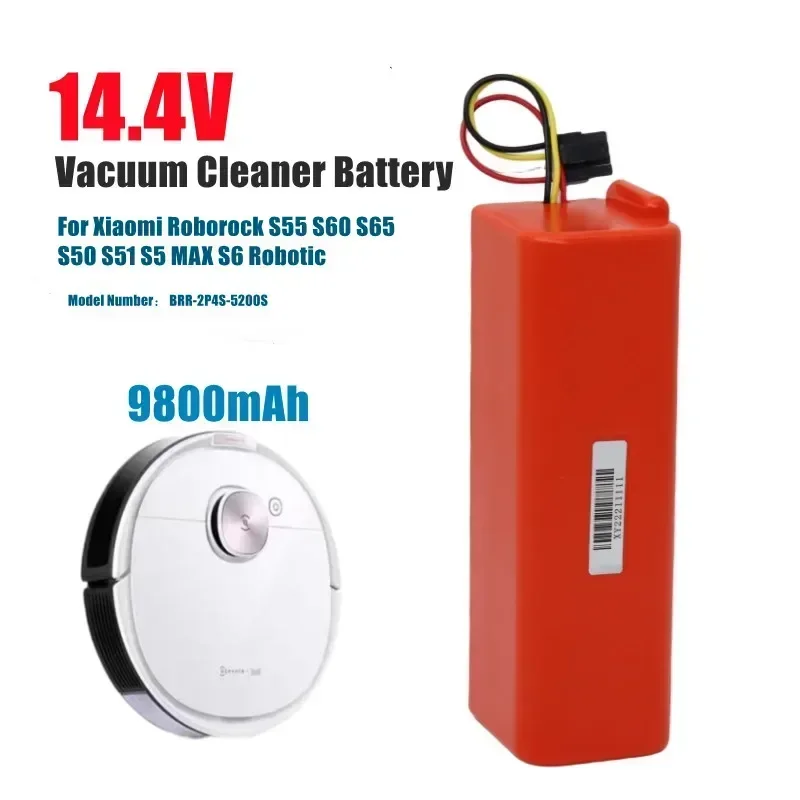 

14.4V 9800mAh BRR-2P4S-5200S Robotic Vacuum Cleaner Replacement Battery For Xiaomi Roborock S55 S60 S65 S50 S51 S5 MAX S6 Parts