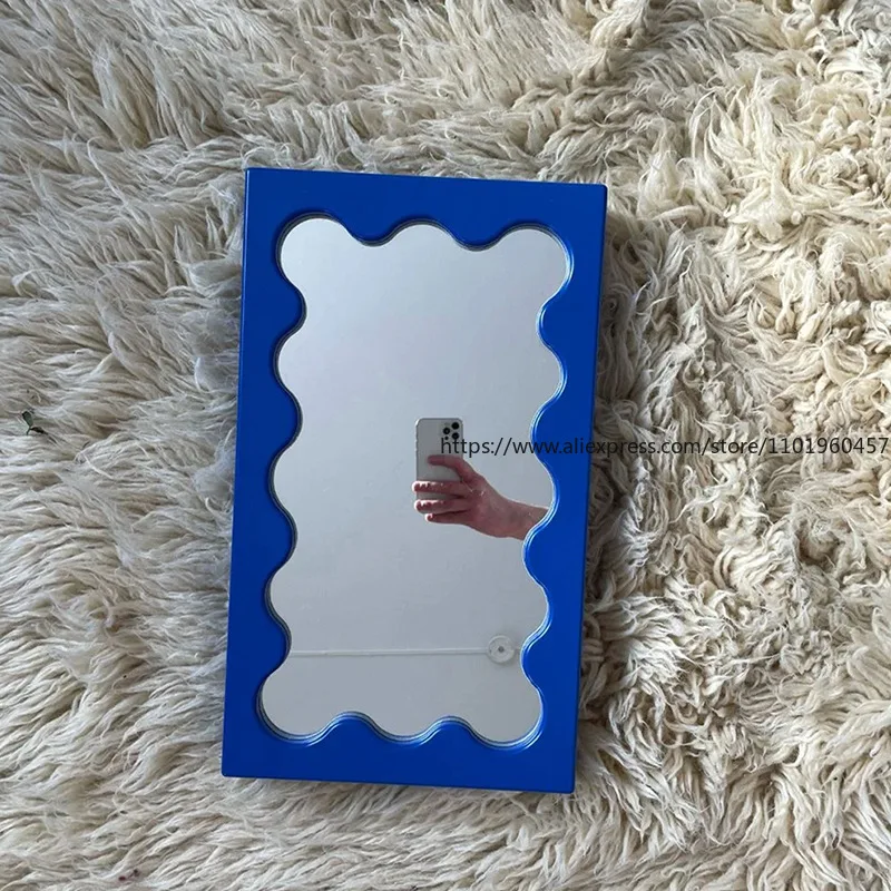 Nordic Ins-Style Rechteckige Wellenförmige Dressing Desktop Make-Up Spiegel Wand Badezimmer Schlafzimmer Eingang Spiegel