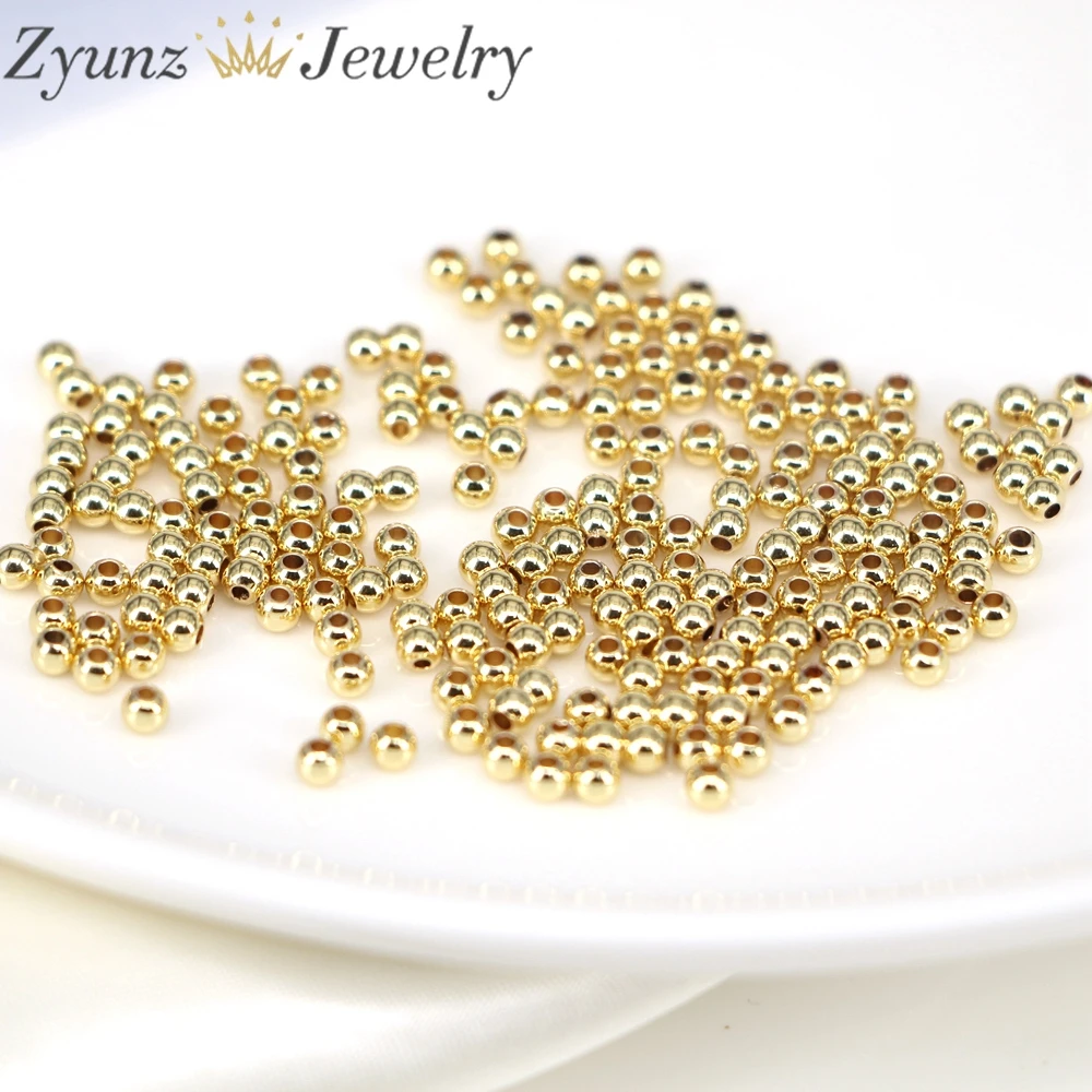 1000pcs, 3MM Gold Color Plated Round Ball Spacer Loose Copper Beads For Jewelry Making DIY Wholesale