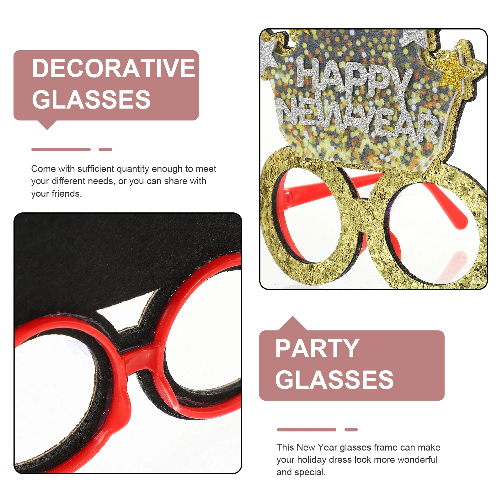 

2Pcs Party Decoration Glasses New Year Photo Prop Eyewear Frames Funny Accessories Plastic Non Woven Bright Crown Holiday Gift