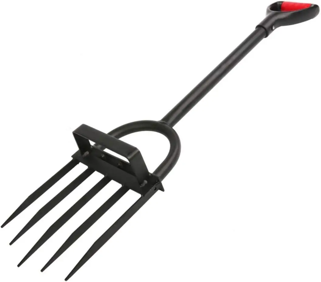 

5-Tine Heavy Duty Pitch Fork for Gardening - Long Handled Digging Fork Garden Claw Weeder