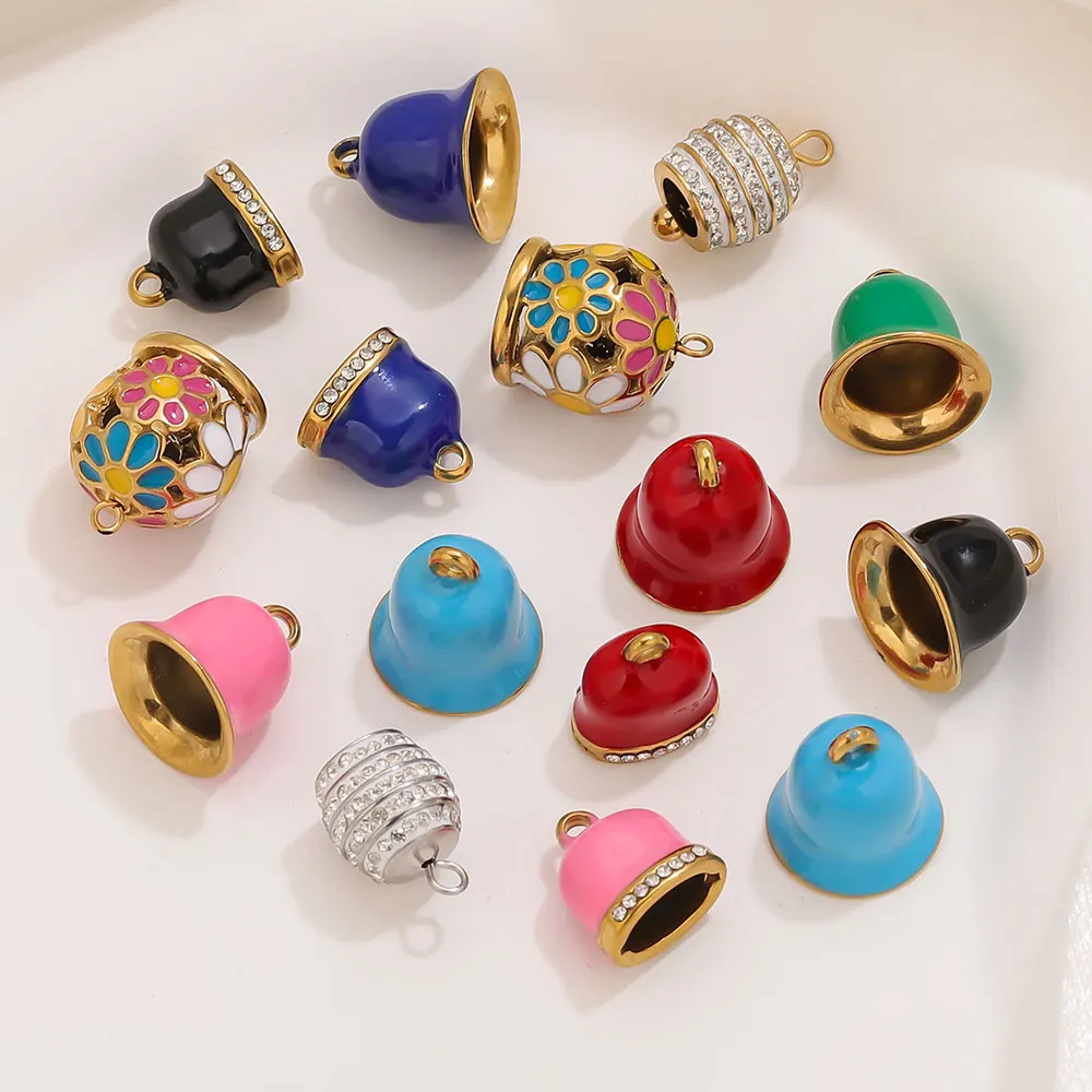 

2PCS Stainless Steel Gold-Plated Enamel Bell Charms DIY Jewelry Decorative Pieces for Making Women's Earring Necklaces Bracelets
