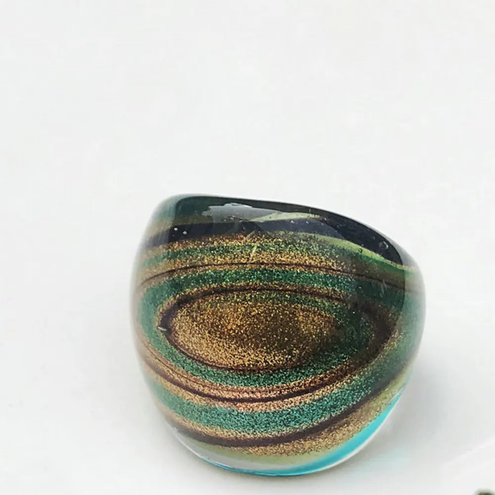 17 PCS Murano Glass Rings Assorted Colors with Hot Gold Foil Finish Random Selection 17-19mm