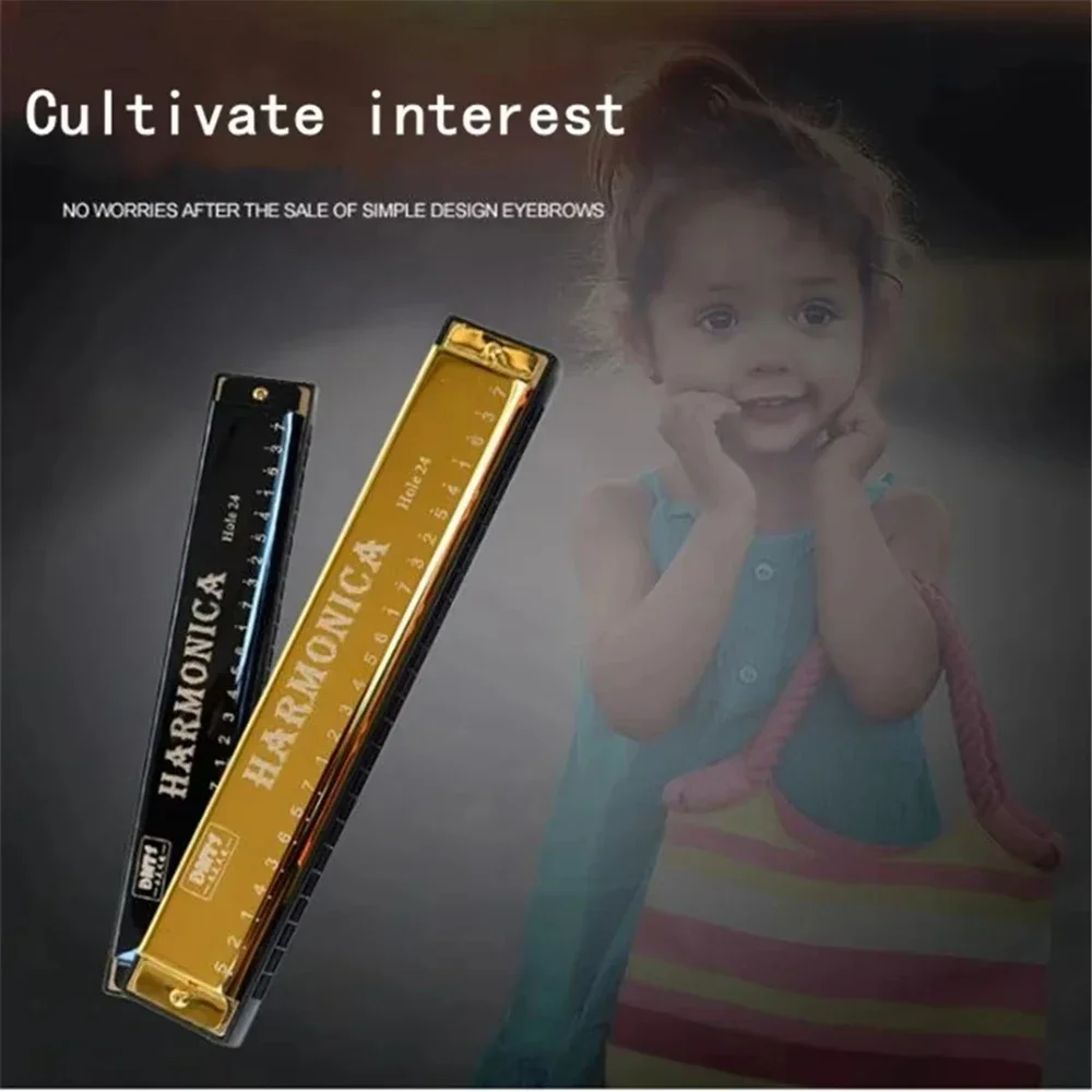 24-hole Professional Metal Mouth Organ Harmonica For Children Beginners Student Starter Kit Educational Toys