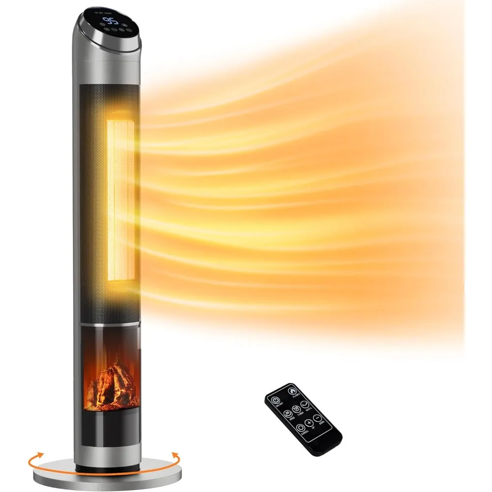 38 inch space heater, indoor portable electric heater, 1500W ceramic tower heater, adjustable thermostat, 80 ° oscillation