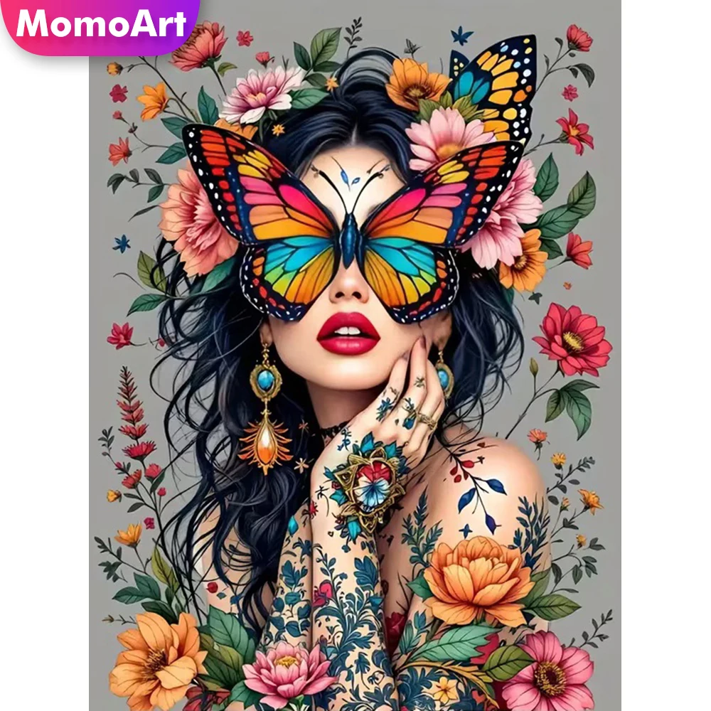 Momoart 5D DIY Diamond Embroidery Woman Portrait New Arrival Mosaic Butterfly Cross Stitch Diamond Painting Flower Holiday Gifts