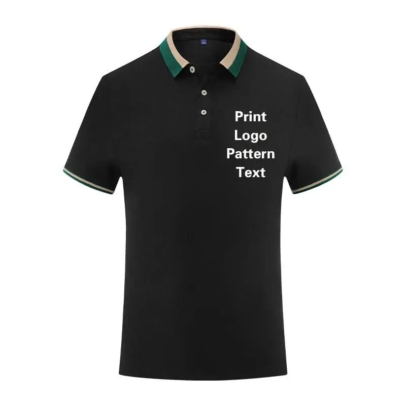 210g Silky Cotton Contrasting Collar Short Sleeved Polo Shirt With Men's Printed Logo High-quality Corporate Group Work Uniform