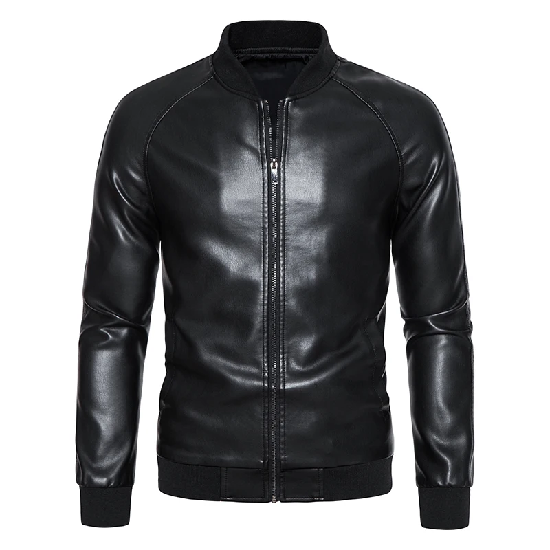 Men's Leather Bomber Moto Jackets Baseball Collar Express Faux   PU Bike  For  Male