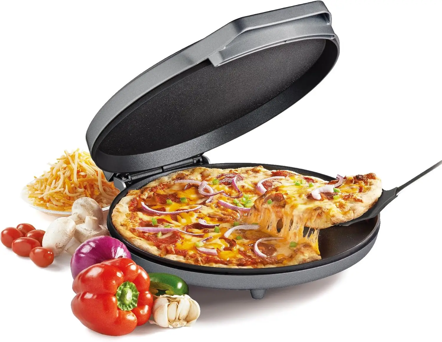 

Электрическая печь для пиццы Crocker Pizza Maker Plus, 12 дюймов, с антипригарной сковородой-гриль для пиццы, кесадильи, тортильи, начос и т.д.