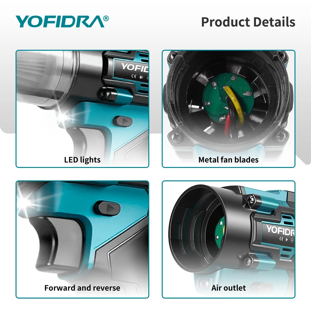 YOFIDRA 2-in-1 Bürstenloser Turbo-Gebläseventilator & Staubsauger 80000RPM Handgehaltenes Staubblasgerät für Makita 21V Akku – Detail 6