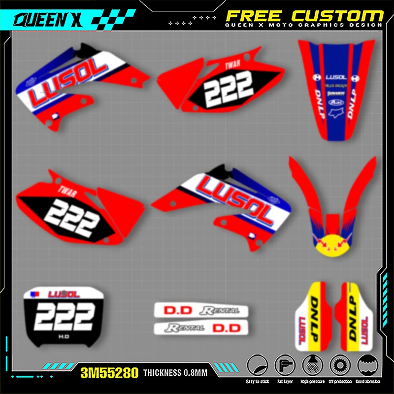 

Queen X MOTOR Custom Team Graphics Decals Stickers Kit For Honda 2002 2003 2004 2005 2006-2012CRF450R 009