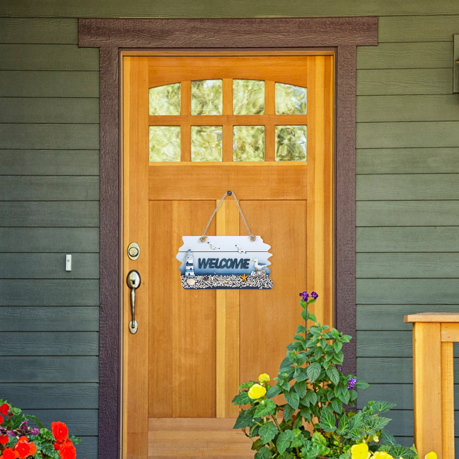 

1Pcs Wooden Welcome Sign Handcrafted Hanging Door Pendant for Entryway Mantel Gallery Wall Decor Mediterranean Style Decoration