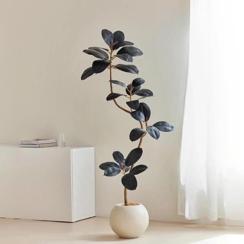 

Black King Kong rubber tree simulation green plants high-end luxury living room ornaments large-scale landing silent wind bionic