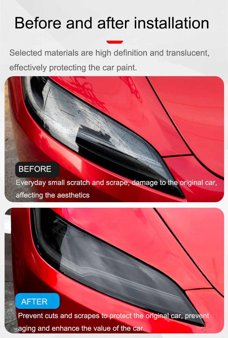 For Tesla Model 3 Highland Headlight Taillight Protective Film for Model 3+ Headlamp TPU Blackened Color Changing Films Full Fit