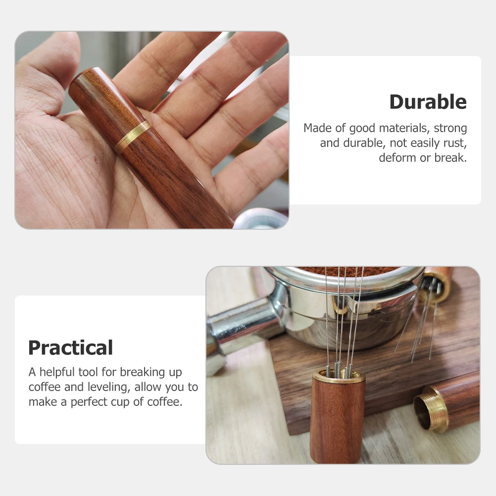 

Powder Needle Espresso Stirrer Tool Wood Handle Light Brown 8 Pins Spiral Tip Coffee Distribution Tool Stainless Steel Durable