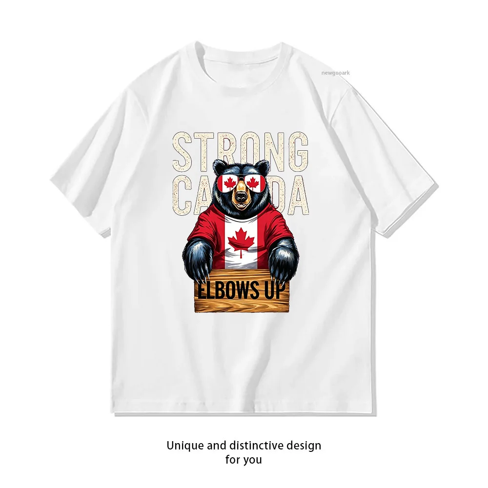 Strong Canada Black Bear Elbows Up T-shirt woman man Casual cotton printed t shirts O-neck Breathable Adult Short-sleev