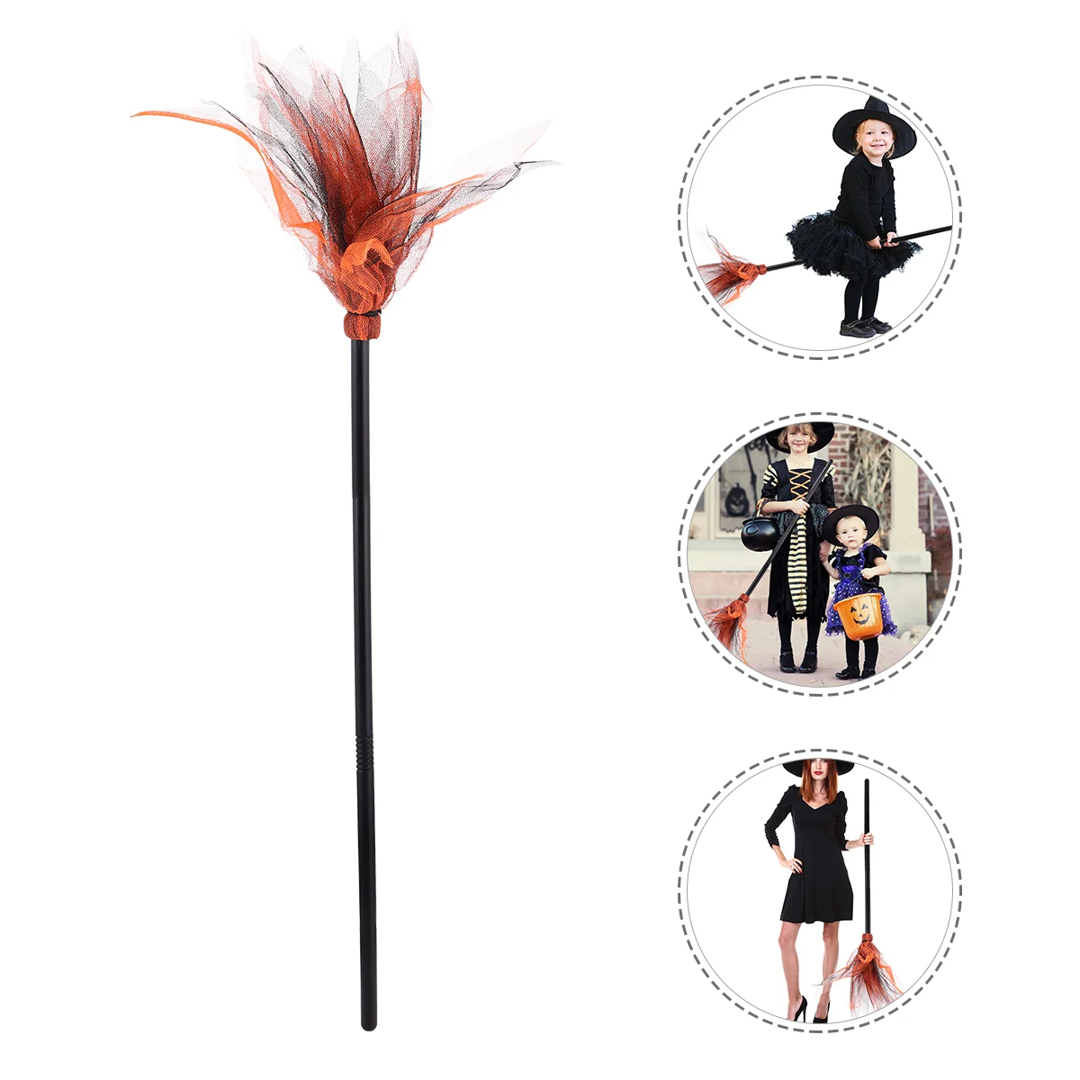 Halloween Broom Costume Witch Mesh Witches Broomstick Ornament Wizard Supplies Prop