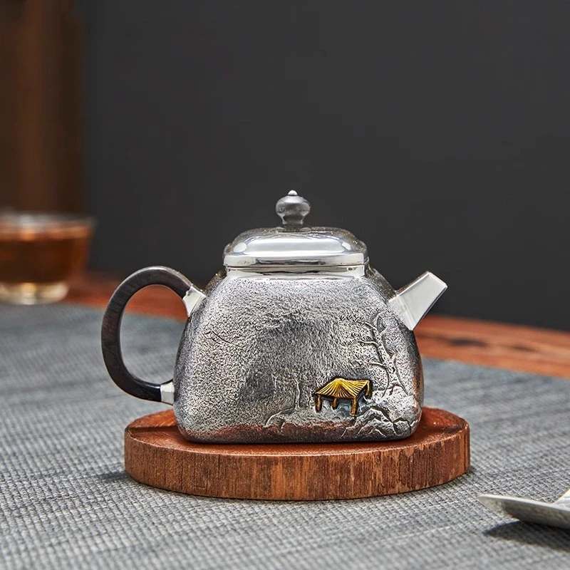 Tea Pot, Japanese Tea Ceremony, Yunnan Household Small Silver Tea Pot, Handmade Silver Pot, Pure Silver 99.9% Tea Set