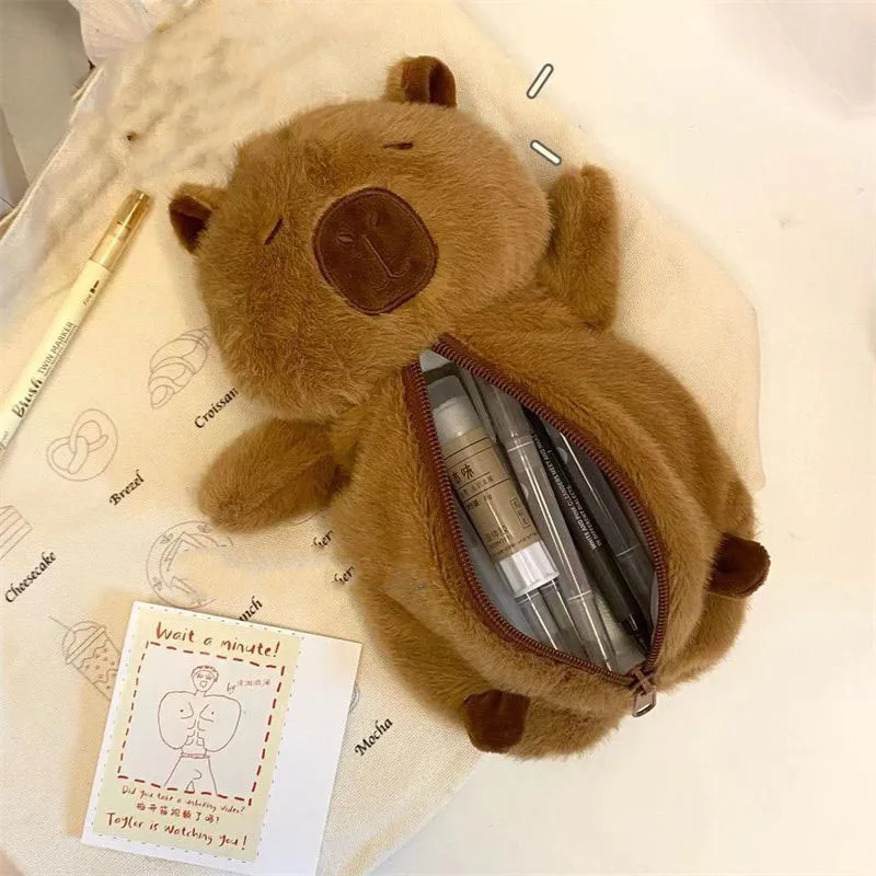 2024 New Miniso Capybara Pencil Case Cute Creative Plush Doll Student Kawaii Cartoon Stationery Pouch Toys Girl Birthday Gifts