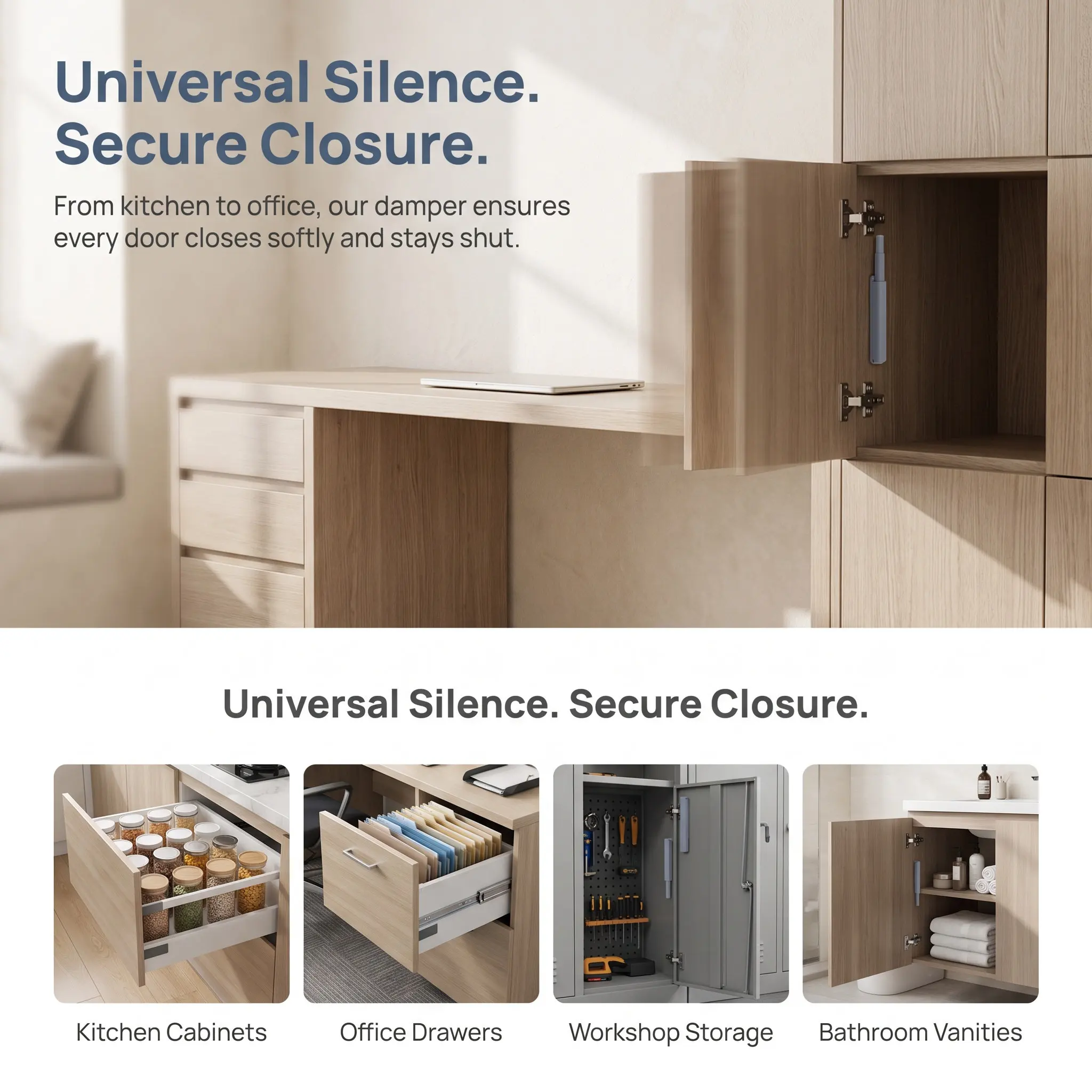 5Pcs Touch Cabinet Door Damper Buffer Soft Close Hinge for Kitchen Bathroom Home Office Workshop Shed Storage Cabinets