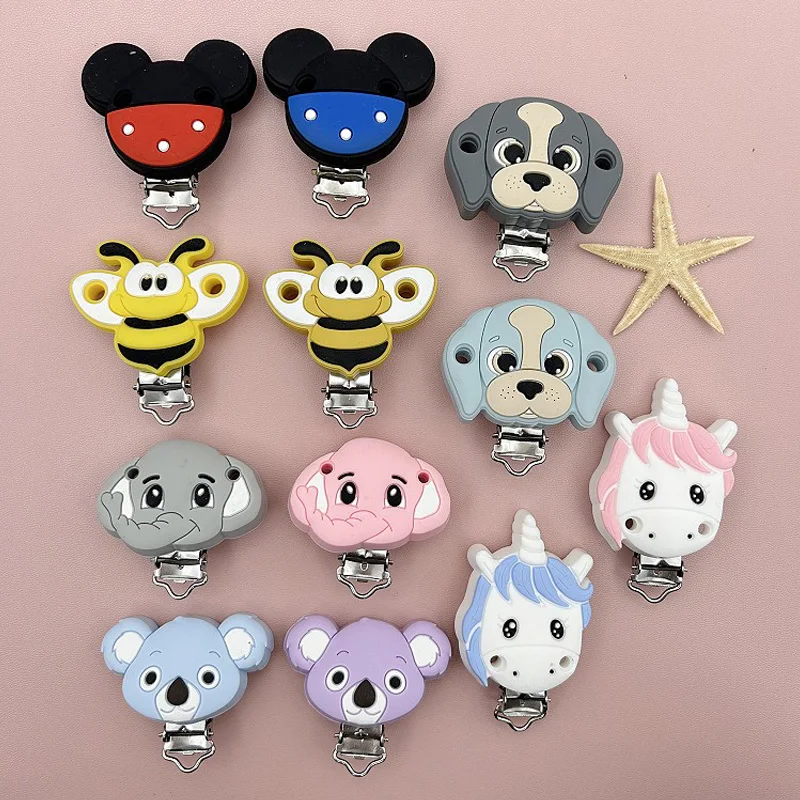 3PC Silicone Animal Clips Bracket Various Baby Pacifier Chain Holder Accessories Care Teether DIY Nipple BPA Free Baby Gifts