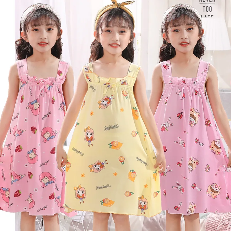 

Kawaii Girls' Nightdress Summer Princess Sleeveless Sundress Children's Halter Dress Pajamas Baby Girls' Thin Home Wear