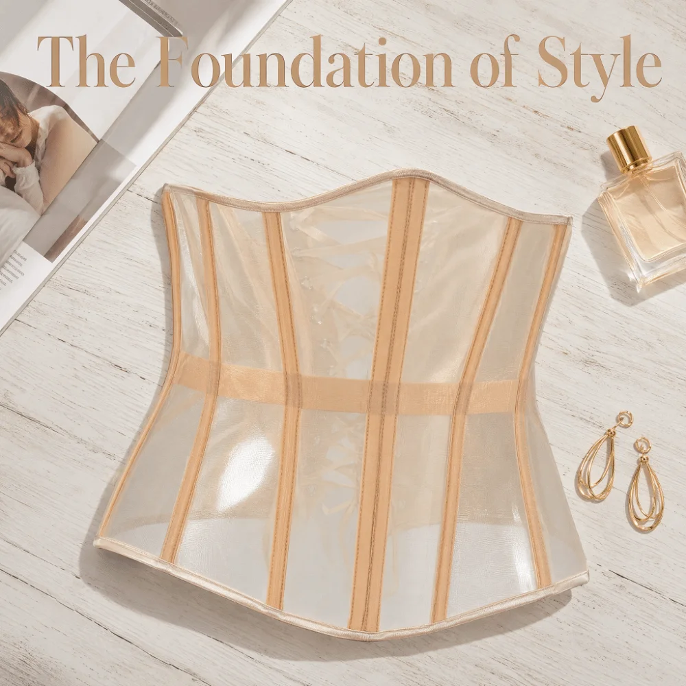 Sexy Polyester Underbust Corset Adjustable Strap Fish Bone Mesh Corset Lace Up Slimming Cincher Dress Decorative