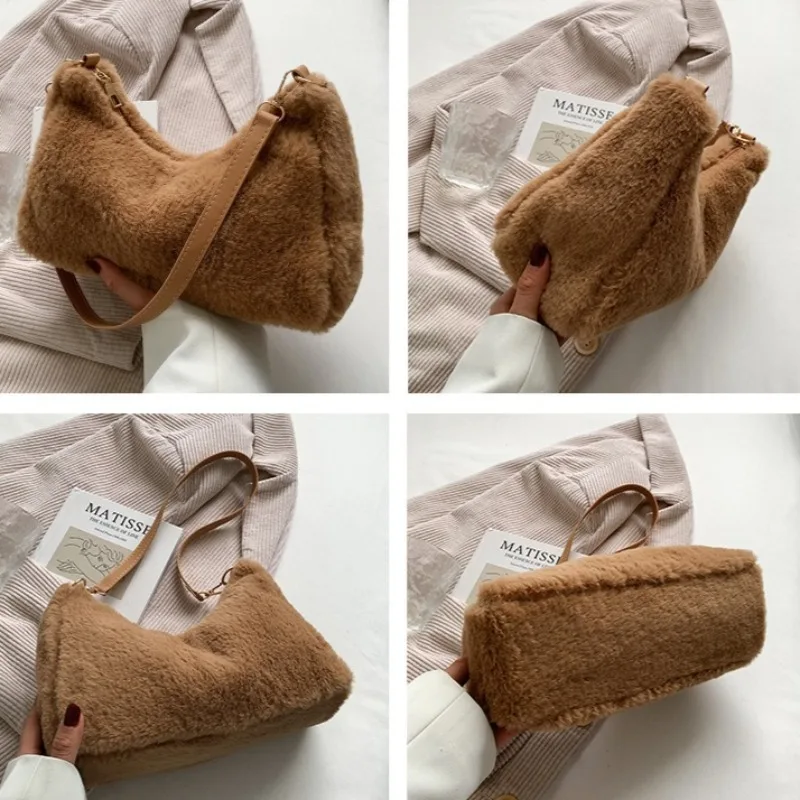 الشتاء الخريف الفاخرة فو الفراء حقيبة حمل صغيرة للنساء مصمم حقائب اليد سيدة المحافظ رقيق لينة أفخم حقيبة تحت الإبط