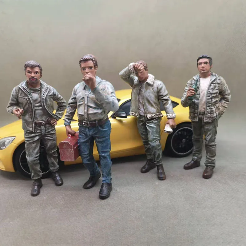 1:18 Scale 4pcs Scene Accessory Doll Automobile Maintenance Mechanic Man Action Figure Model Collection Display Toys Fans