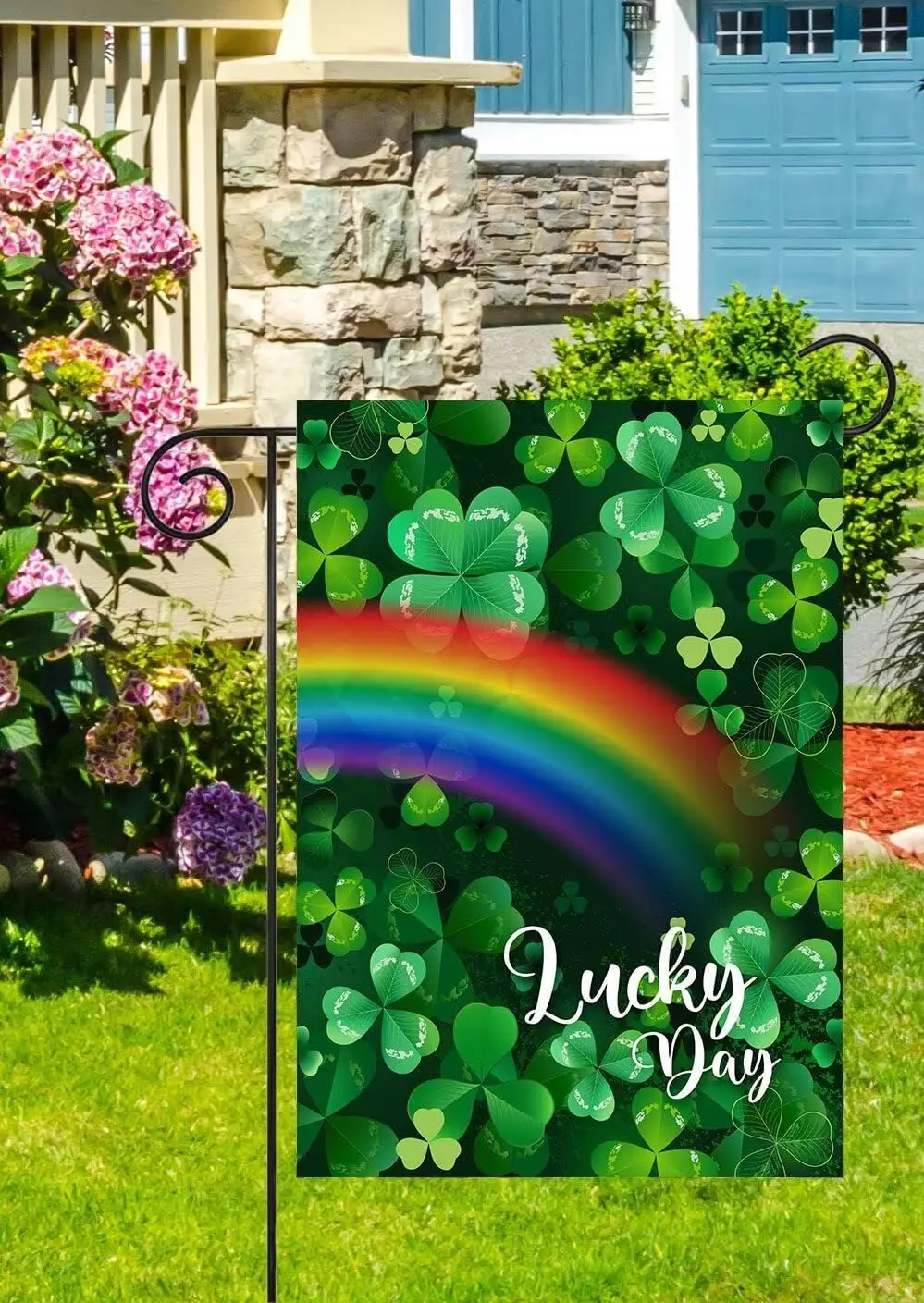 Lucky Day Rainbow Clovers Shamrock St. Patrick's Day Celebration Garden Flag 12¡Á18 Inch Small Vertical Double Sided Sea ZZA SSL