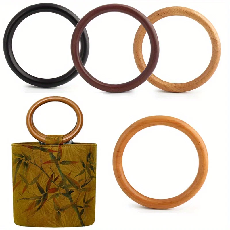 2PCS Solid Wood Circle Handbag Wallet Frame Round Wooden Messenger Bag Diy Handmade Bag Gift Box Decorative Handle