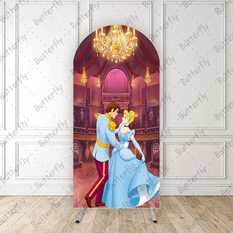 Prince Cinderella Red Retro Castle Princess Custom Disney Arch Photo Backdrop Cover Girls Birthday Party Background Decoration