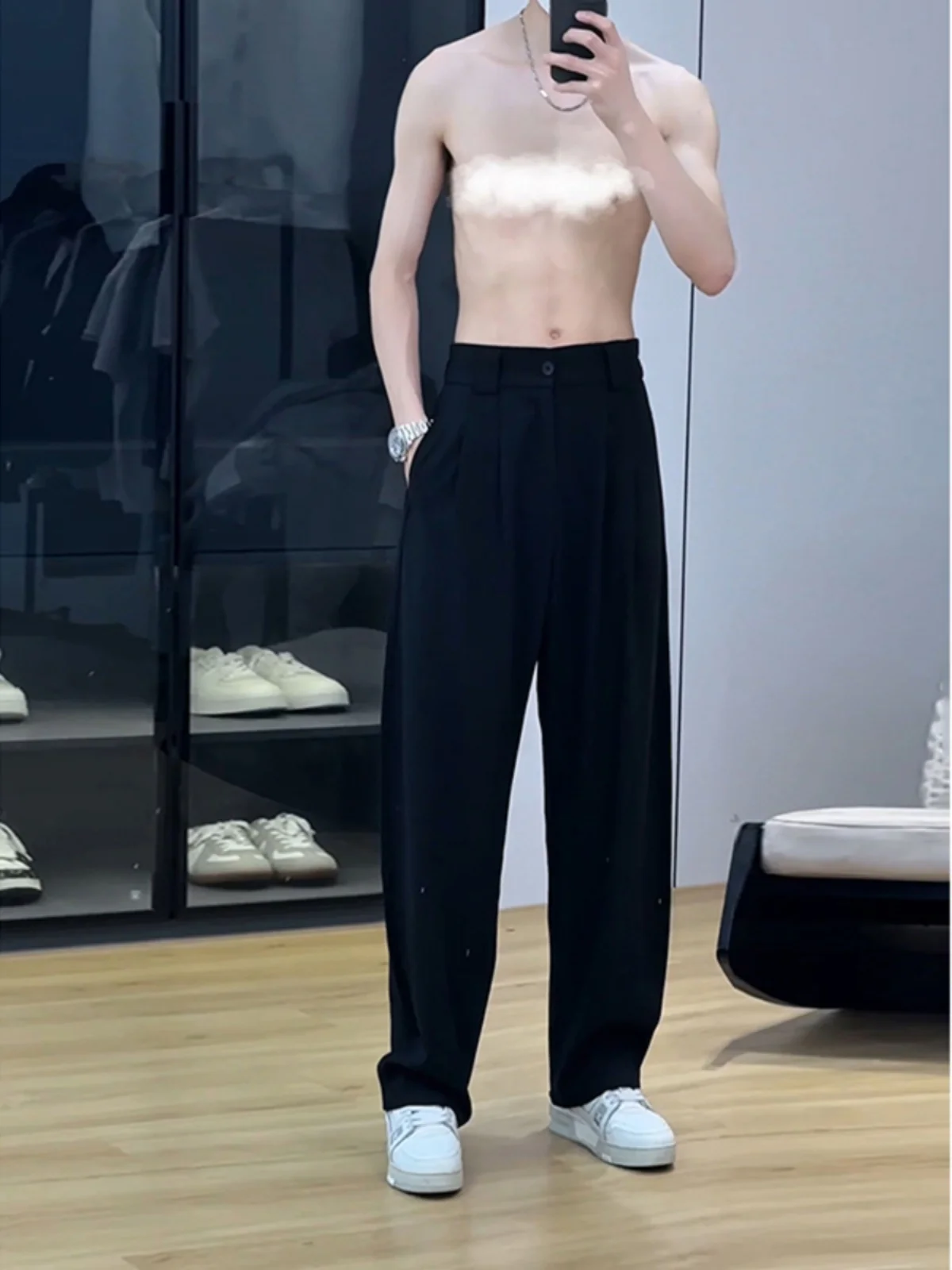 

Мужские повседневные брюки из ледяного шелка, прямого кроя, летние, облегающие, струящиеся, удобные, модные, молодежные, дышащие