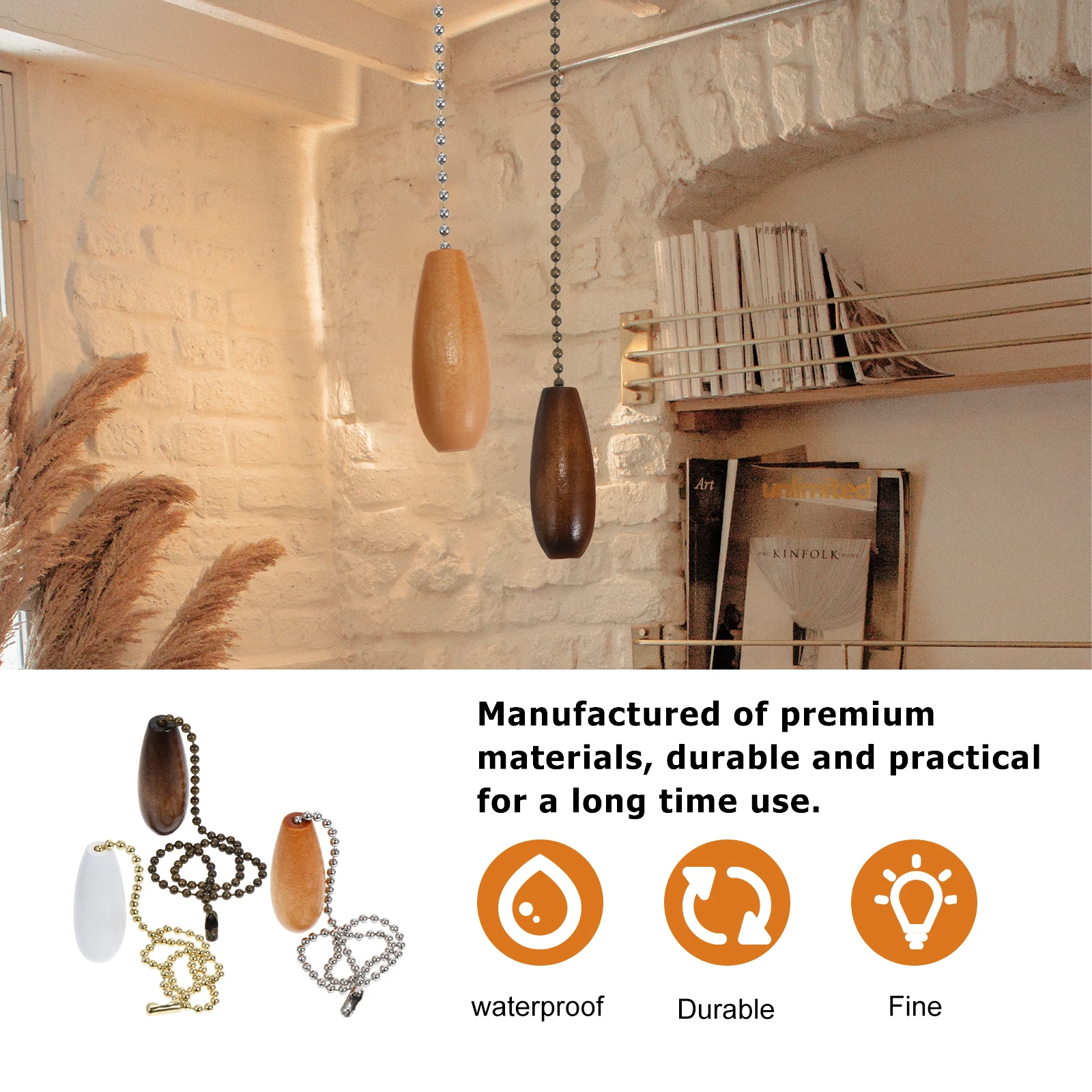 

3pcs Ceiling Fan Pull Chain Light Switch Pendant Durable Decorative Chain for Lamp Fixture Easy Install Long Lasting