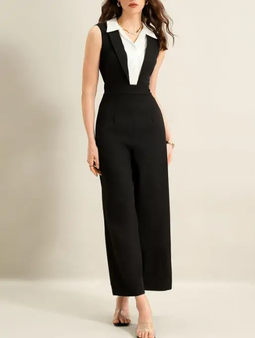 

Women's Jumpsuit 2026 Spring/summer New Classic Black and White Contrasting Temperament Commuting Capable Sleeveless Jumpsuit