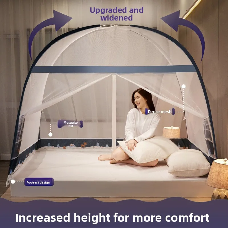 Summer Mongolian Tent Mosquito Net No Installation Required Children's Pattern Double Door Zipper Dormitory Style Bed Canopy