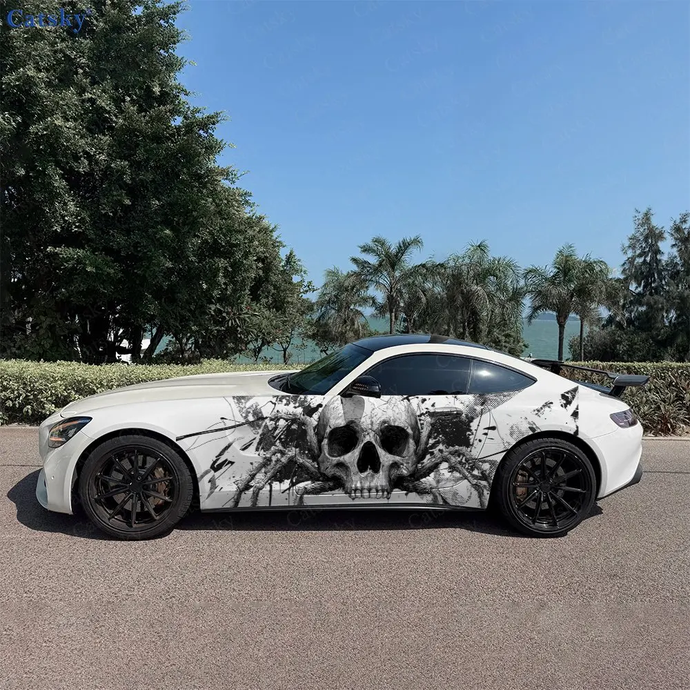2pcs.Punk Skull & Spider Car Decoration Sticker Car Side Decals | Self-Adhesive PVC Waterproof & Scratch-Resistant Stickers