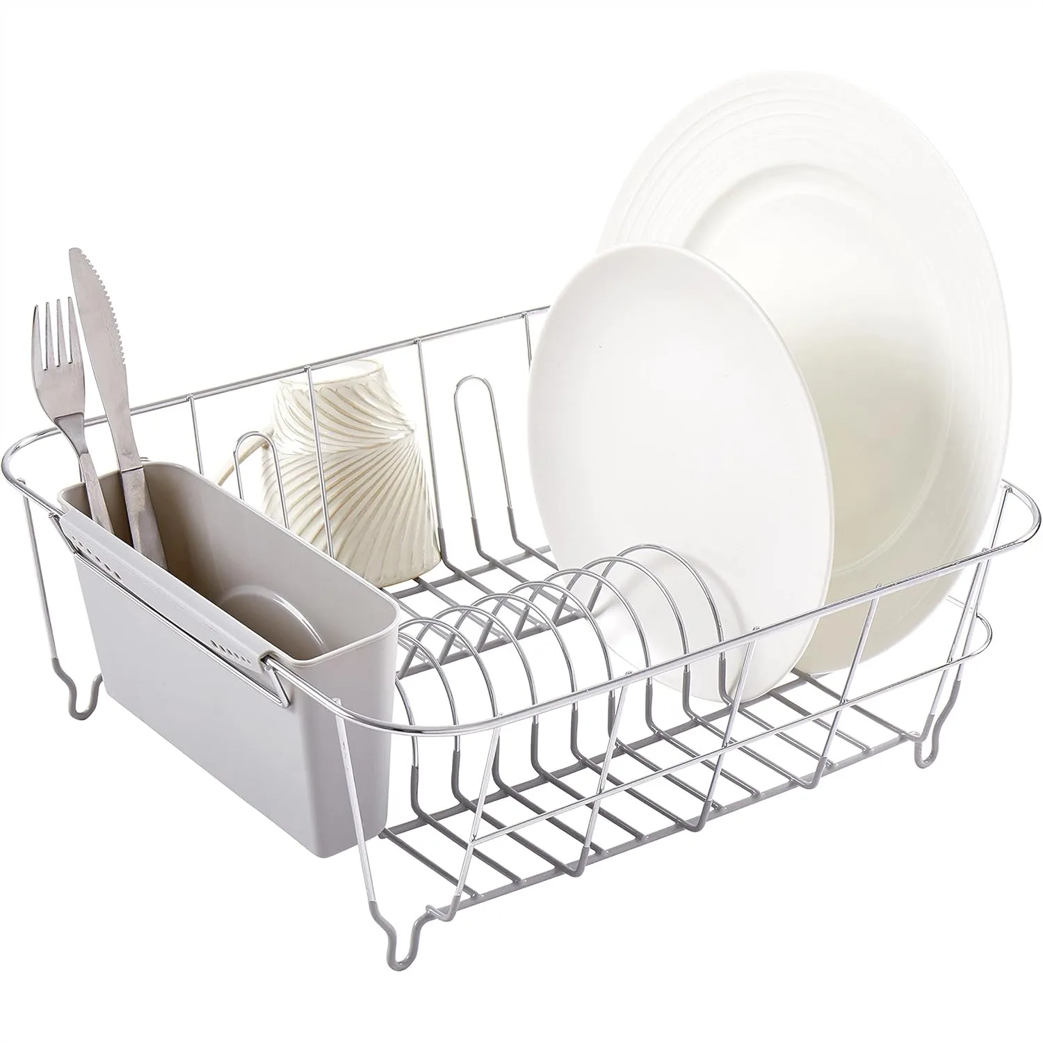 

Compact Dish Drying Rack With Cutlery Holder 2 Piece Set For Kitchen Sink